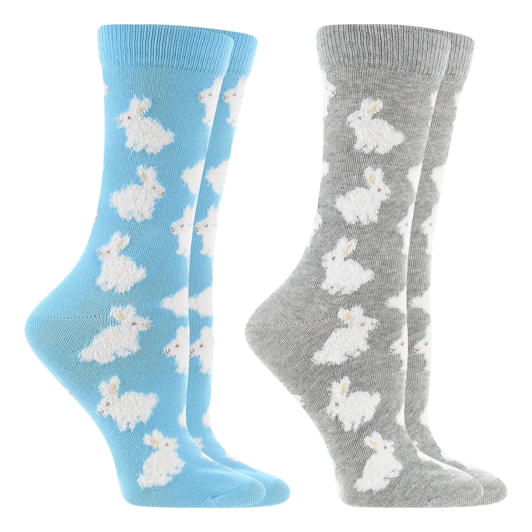 WHD Bunny Socks For Women With Fuzzy Bunnies - Rabbit Lovers Easter Gift - 2-Pack Crazy Socks - Crew 4 WHD Bunny Socks For Women With Fuzzy Bunnies - Rabbit Lovers Easter Gift - 2-Pack Crazy Socks - Crew
