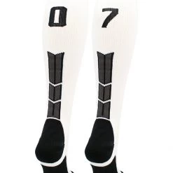 MadSportsStuff White Player ID Custom Number Over The Calf Socks For Softball Baseball Football Boys And Girls