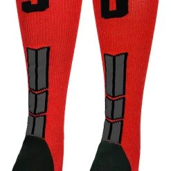 MadSportsStuff Red And Black Player ID Custom Number Over The Calf Socks For Softball Baseball Football Boys And Girls Baseball Socks