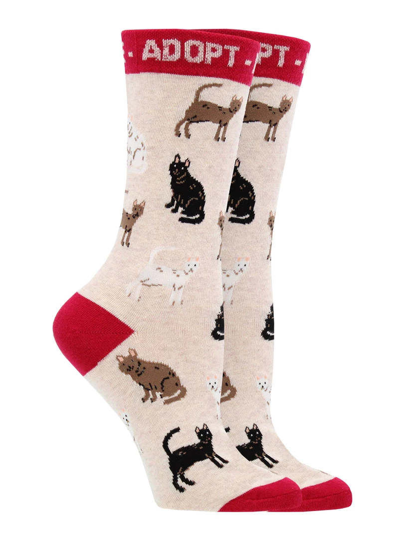 WHD Adopt A Cat Socks For Women - Gift For Cat Lovers Crazy Socks - Crew 4 WHD Adopt A Cat Socks For Women - Gift For Cat Lovers Crazy Socks - Crew