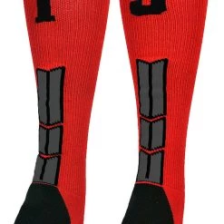 MadSportsStuff Baseball Socks Red And Black Player ID Custom Number Over The Calf Socks For Softball Baseball Football Boys And Girls