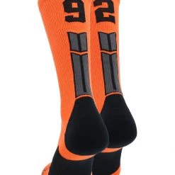 MadSportsStuff Orange And Black Player ID Custom Number Crew Socks For Basketball Lacrosse Volleyball Boys And Girls