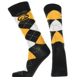 TCK All Schools Iowa Hawkeyes Argyle Dress Socks NCAA Fanwear Crew Length