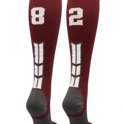 MadSportsStuff Maroon Player ID Custom Number Over The Calf Socks For Softball Baseball Football Boys And Girls Softball Socks