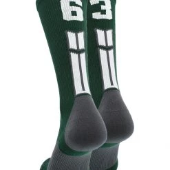 MadSportsStuff Dark Green Player ID Custom Number Crew Socks For Basketball Lacrosse Volleyball Boys And Girls Volleyball Socks
