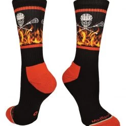 MadSportsStuff Lacrosse Socks With Lacrosse Sticks And Flaming Skull Athletic Crew Socks