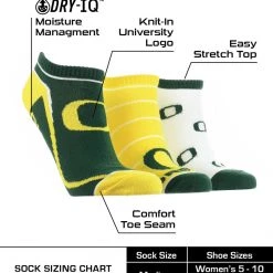 TCK Oregon Ducks No Show Socks Full Field 3 Pack