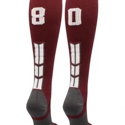 MadSportsStuff Softball Socks Maroon Player ID Custom Number Over The Calf Socks For Softball Baseball Football Boys And Girls