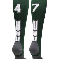 MadSportsStuff Dark Green Player ID Custom Number Over The Calf Socks For Softball Baseball Football Boys And Girls