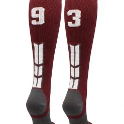 MadSportsStuff Maroon Player ID Custom Number Over The Calf Socks For Softball Baseball Football Boys And Girls Softball Socks
