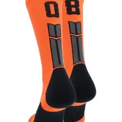 MadSportsStuff Orange And Black Player ID Custom Number Crew Socks For Basketball Lacrosse Volleyball Boys And Girls