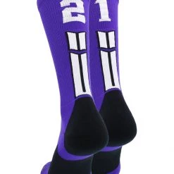 MadSportsStuff Purple Player ID Custom Number Crew Socks For Basketball Lacrosse Volleyball Boys And Girls Volleyball Socks