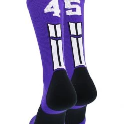 MadSportsStuff Purple Player ID Custom Number Crew Socks For Basketball Lacrosse Volleyball Boys And Girls