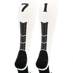 MadSportsStuff White Player ID Custom Number Over The Calf Socks For Softball Baseball Football Boys And Girls Softball Socks