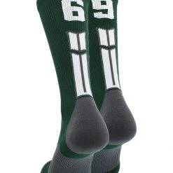 MadSportsStuff Dark Green Player ID Custom Number Crew Socks For Basketball Lacrosse Volleyball Boys And Girls Volleyball Socks