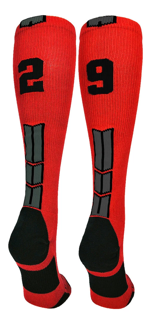 MadSportsStuff Red And Black Player ID Custom Number Over The Calf Socks For Softball Baseball Football Boys And Girls Baseball Socks 101 MadSportsStuff Red And Black Player ID Custom Number Over The Calf Socks For Softball Baseball Football Boys And Girls Baseball Socks