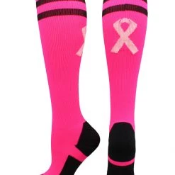 MadSportsStuff Pink Ribbon Breast Cancer Awareness Socks With Stripes