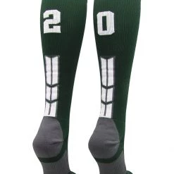 MadSportsStuff Dark Green Player ID Custom Number Over The Calf Socks For Softball Baseball Football Boys And Girls Softball Socks