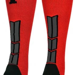 MadSportsStuff Baseball Socks Red And Black Player ID Custom Number Over The Calf Socks For Softball Baseball Football Boys And Girls