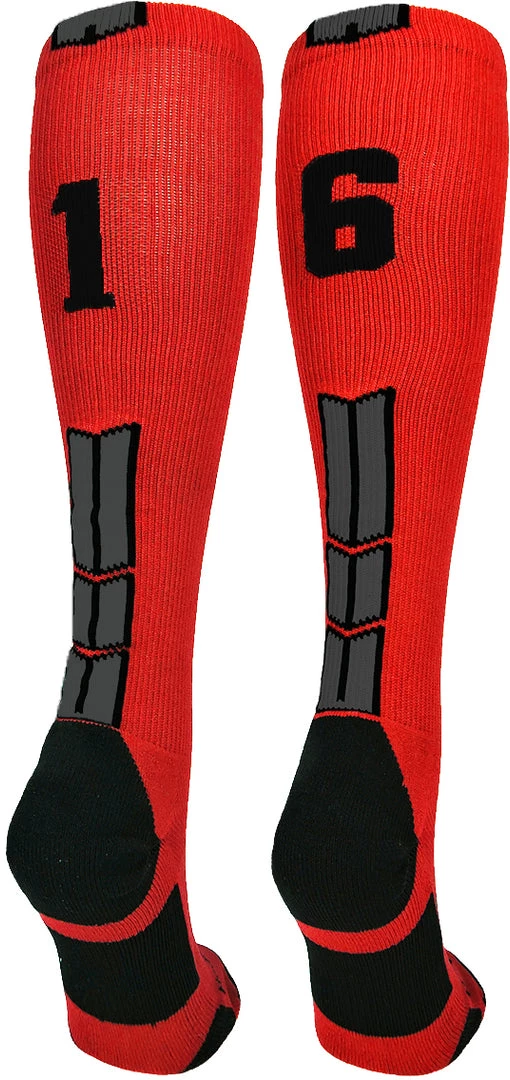 MadSportsStuff Red And Black Player ID Custom Number Over The Calf Socks For Softball Baseball Football Boys And Girls Baseball Socks 63 MadSportsStuff Red And Black Player ID Custom Number Over The Calf Socks For Softball Baseball Football Boys And Girls Baseball Socks