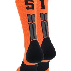 MadSportsStuff Orange And Black Player ID Custom Number Crew Socks For Basketball Lacrosse Volleyball Boys And Girls