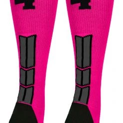 MadSportsStuff Neon Pink And Black Player ID Custom Number Over The Calf Socks For Softball Baseball Football Boys And Girls Baseball Socks
