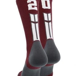 MadSportsStuff Maroon Player ID Custom Number Crew Socks For Basketball Lacrosse Volleyball Boys And Girls