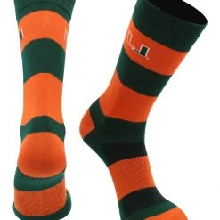 TCK All Schools Miami Hurricanes Socks Game Day Striped Crew Socks