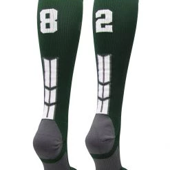 MadSportsStuff Dark Green Player ID Custom Number Over The Calf Socks For Softball Baseball Football Boys And Girls