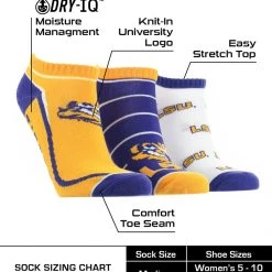 TCK LSU Tigers No Show Socks Full Field 3 Pack