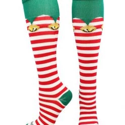MadSportsStuff Elf Christmas Socks With Bells Over The Calf Length Softball Socks