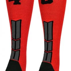 MadSportsStuff Red And Black Player ID Custom Number Over The Calf Socks For Softball Baseball Football Boys And Girls Baseball Socks