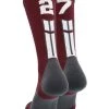MadSportsStuff Maroon Player ID Custom Number Crew Socks For Basketball Lacrosse Volleyball Boys And Girls Volleyball Socks