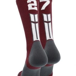 MadSportsStuff Maroon Player ID Custom Number Crew Socks For Basketball Lacrosse Volleyball Boys And Girls Volleyball Socks