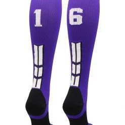 MadSportsStuff Purple Player ID Custom Number Over The Calf Socks For Softball Baseball Football Boys And Girls Softball Socks