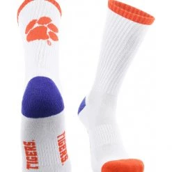 TCK All Schools Clemson Tigers Socks Basic Crew White Socks