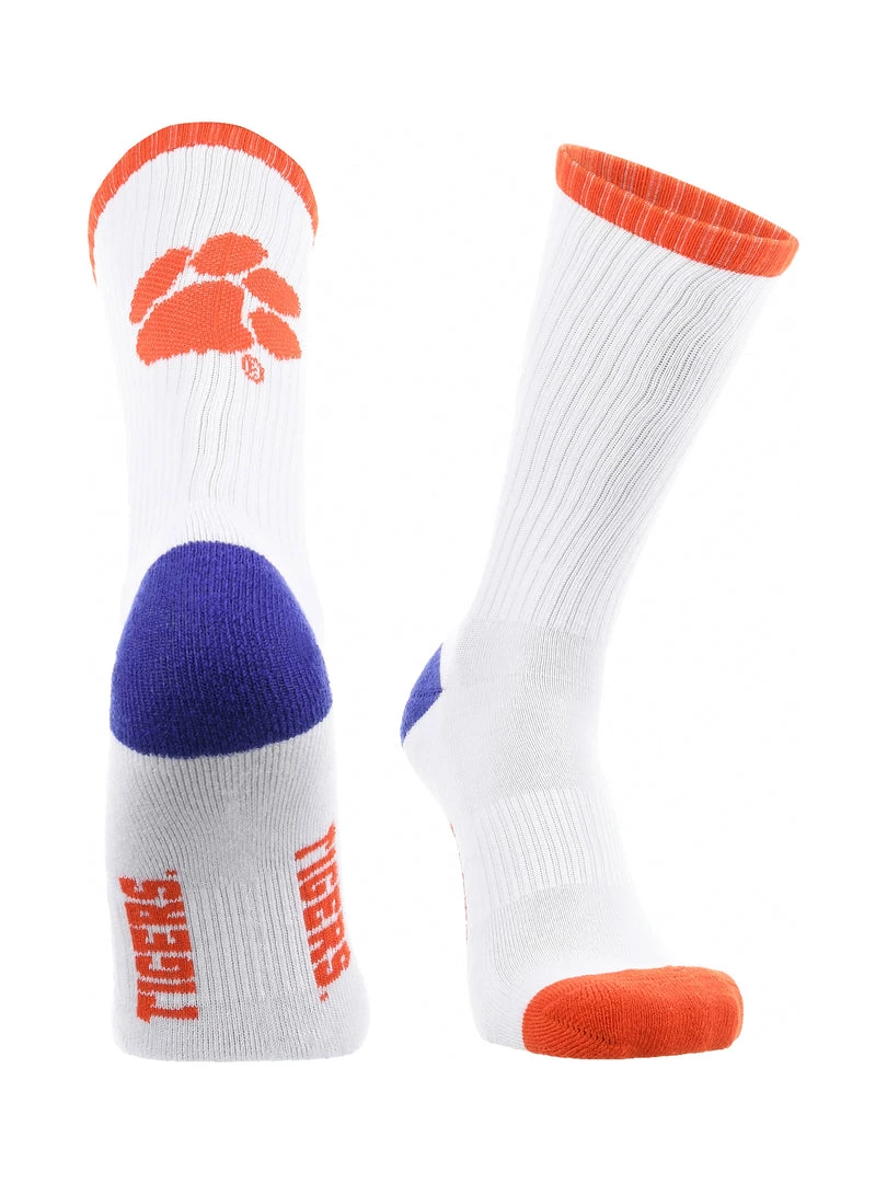 TCK All Schools Clemson Tigers Socks Basic Crew White Socks 1 TCK All Schools Clemson Tigers Socks Basic Crew White Socks