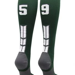 MadSportsStuff Dark Green Player ID Custom Number Over The Calf Socks For Softball Baseball Football Boys And Girls Softball Socks
