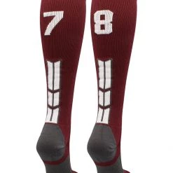 MadSportsStuff Softball Socks Maroon Player ID Custom Number Over The Calf Socks For Softball Baseball Football Boys And Girls