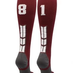 MadSportsStuff Softball Socks Maroon Player ID Custom Number Over The Calf Socks For Softball Baseball Football Boys And Girls