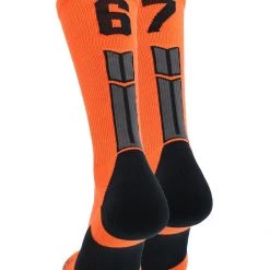 MadSportsStuff Orange And Black Player ID Custom Number Crew Socks For Basketball Lacrosse Volleyball Boys And Girls