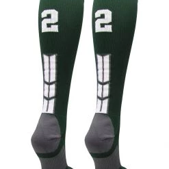 MadSportsStuff Dark Green Player ID Custom Number Over The Calf Socks For Softball Baseball Football Boys And Girls