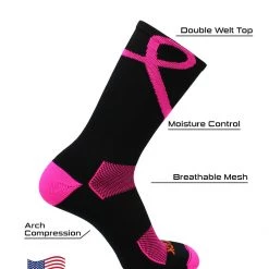 TCK Pink Ribbon Awareness Crew Socks