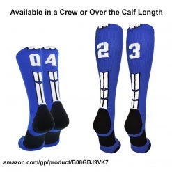 MadSportsStuff Royal Player ID Custom Number Over The Calf Socks For Softball Baseball Football Boys And Girls