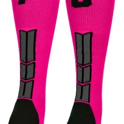 MadSportsStuff Baseball Socks Neon Pink And Black Player ID Custom Number Over The Calf Socks For Softball Baseball Football Boys And Girls