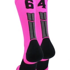 MadSportsStuff Neon Pink And Black Player ID Custom Number Crew Socks For Basketball Lacrosse Volleyball Boys And Girls