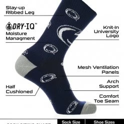 TCK All Schools Penn State Nittany Lions Socks Crew Length Sock Mayhem
