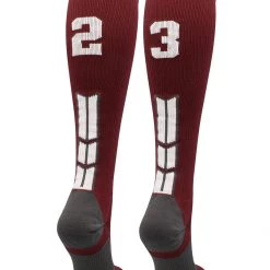 MadSportsStuff Softball Socks Maroon Player ID Custom Number Over The Calf Socks For Softball Baseball Football Boys And Girls