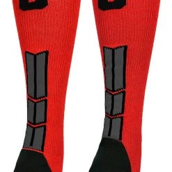 MadSportsStuff Baseball Socks Red And Black Player ID Custom Number Over The Calf Socks For Softball Baseball Football Boys And Girls