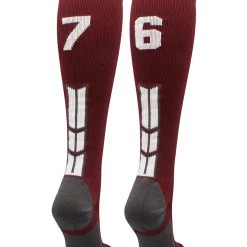 MadSportsStuff Softball Socks Maroon Player ID Custom Number Over The Calf Socks For Softball Baseball Football Boys And Girls